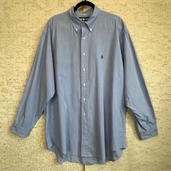 Ralph Lauren Blue Button Down Yarmouth Dress Shirt Sz XL Small Check 17 1/2 Neck - Picture 1 of 15